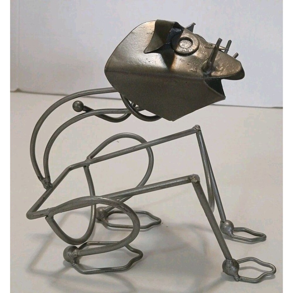 Sitting Cat Metal Art Sculptor Nuts Bolts 7" Bottle Holder Removable Head Unique